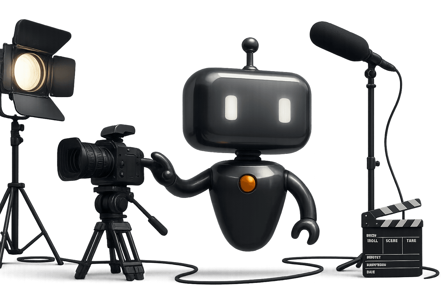 Ilustração 3D de um robô moderno com equipamentos de audiovisual